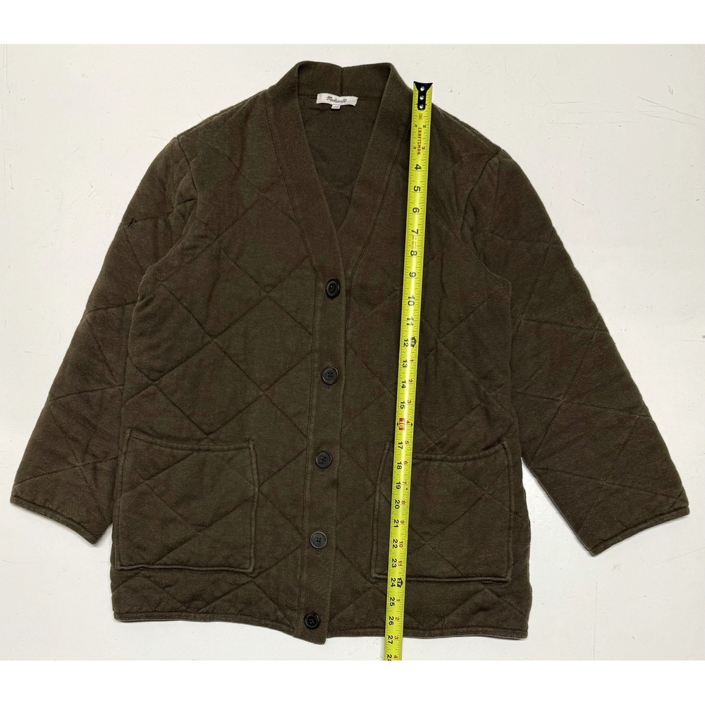 Madewell Quilted Cardigan Sweater Olive Brown Button Front‎ V-Neck Womens Medium